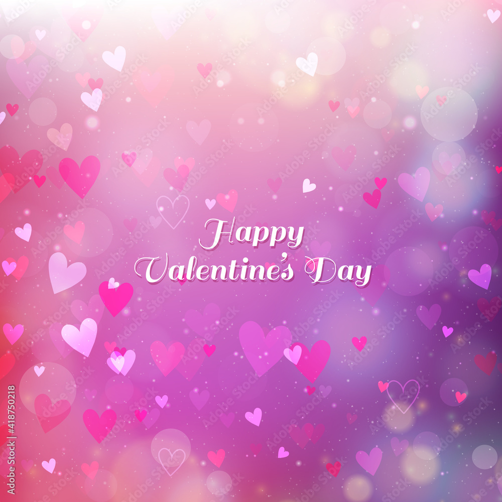 Valentine's Day background with hearts and bokeh