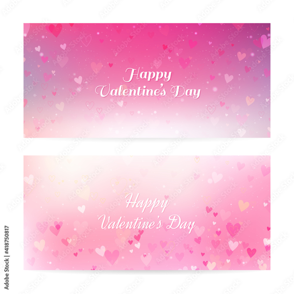 Valentine's Day blurred banners with hearts and bokeh