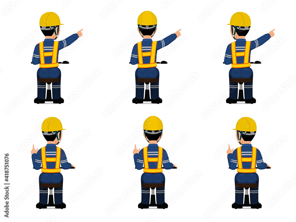 set of industrial worker is pointing to something set of industrial worker is pointing to something