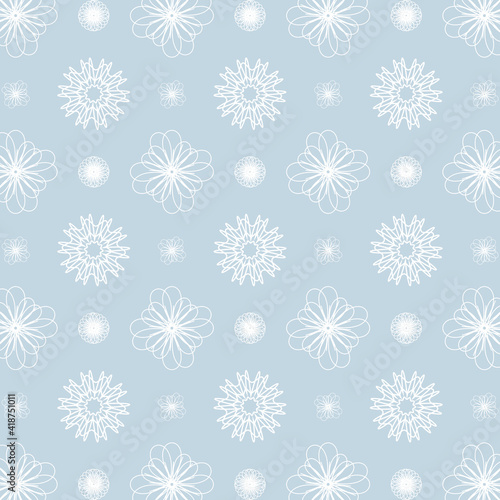 Snowflake pattern. White snowflakes on blue background