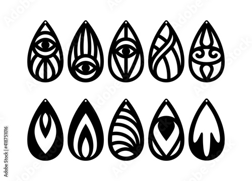 Abstract earrings template collection. Laser cut earrngs design set. Vector illustration.