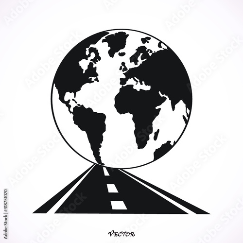 Globe and road. Vector illustration.