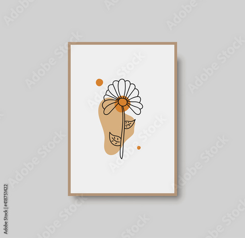 Botanical wall art abstract vector. Foliage line drawing. Neutral boho art print. Minimal mid century wall art print for bedroom decor. Gallery decor poster, terracota watercolor. Vector illustration