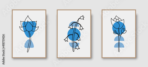 Botanical wall art abstract vector. Foliage line drawing. Neutral boho art print set. Minimal mid century wall art print for bedroom decor. Gallery decor poster, terracota colors. Vector illustration