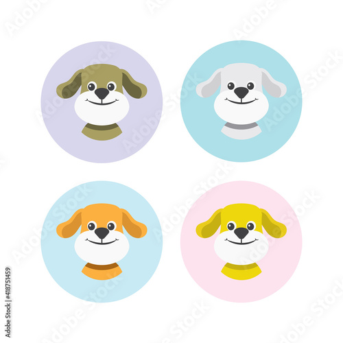Animal Portrait with Flat Design fun set Dog Vector Illustration