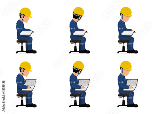 set of industrial worker is working with his document