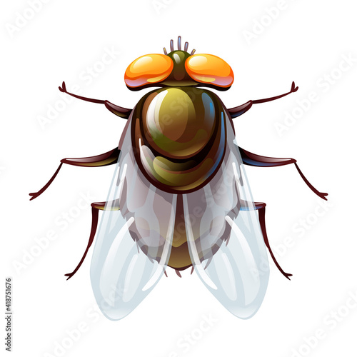 Green fly bug in cartoon style, stylized insect
