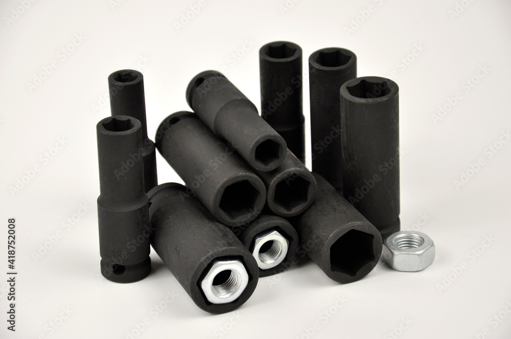 Fototapeta premium Set of hexagonal socket. Metal wrench sockets