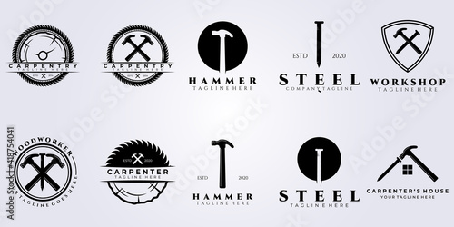 set and bundle of carpenter workshop and wood worker logo vector illustration design