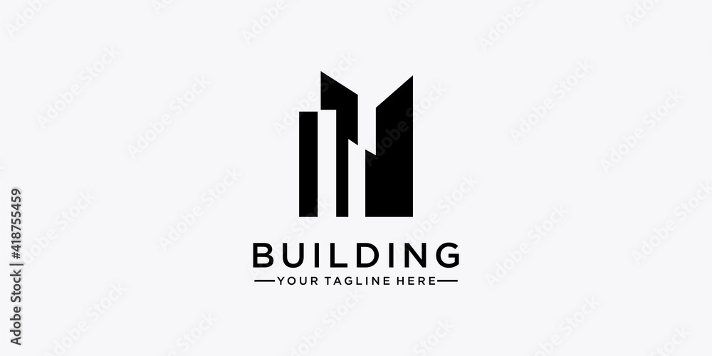 Building logo design with creative negative concept Building logo design with creative negative concept