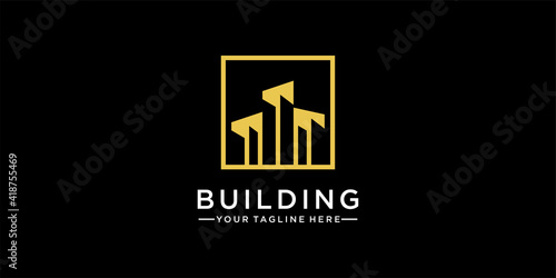 Building construction logo design with creative negative space concept