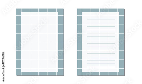 Template for notes, timetable, checklists, exercise books, agendas. Blue checkered background. Vector. Isolated. White background.