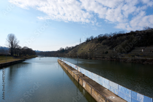 imposing dam in the neckar river in germany