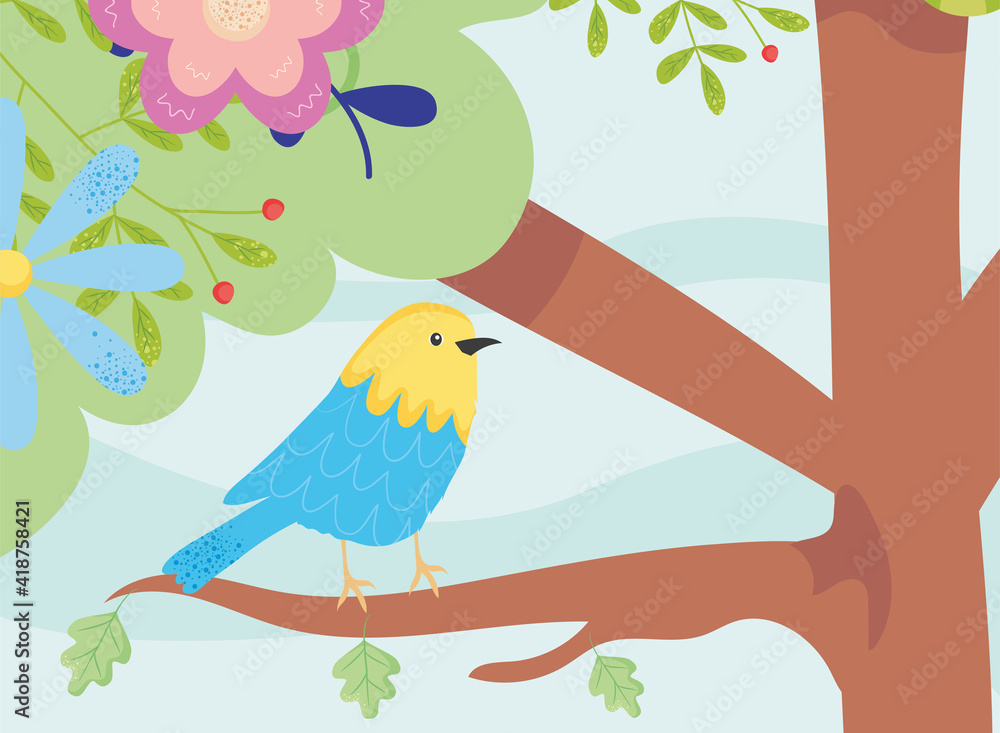 Spring bird on tree vector design