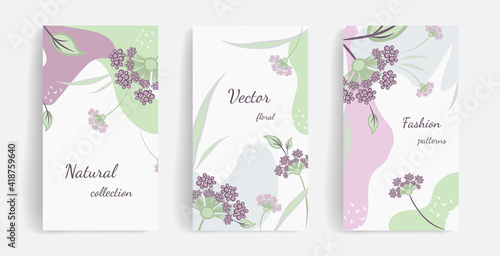 Vector template for social media posts, stories, banners, mobile apps, web and internet ads. Design with copy space for text, abstract shapes, floral and leaves. Trendy design concept. Natural motifs