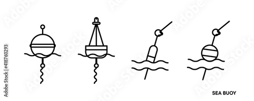 Buoy icon set in the middle of the sea. This symbol is the equipment icon symbol found in the sea. Editable icon set. Fishing club or online web shop creative vector line art.