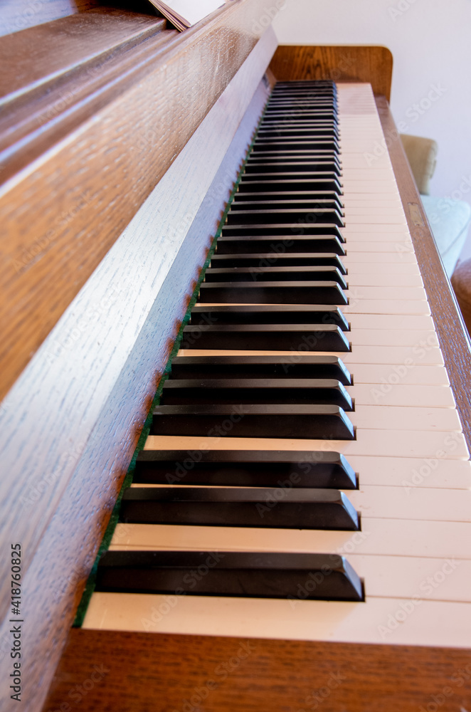 Keyboard of a piano in an interesting perspective