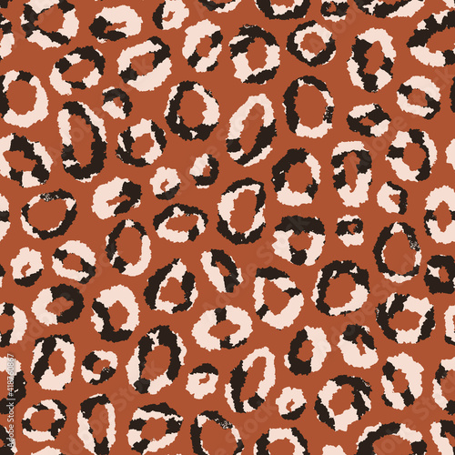 Safari vector circles abstract animal skin seamless repeat pattern with brown background.