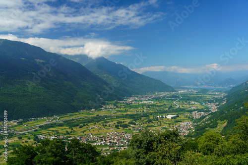 Panoramic view of Valtellina from Mello at summer