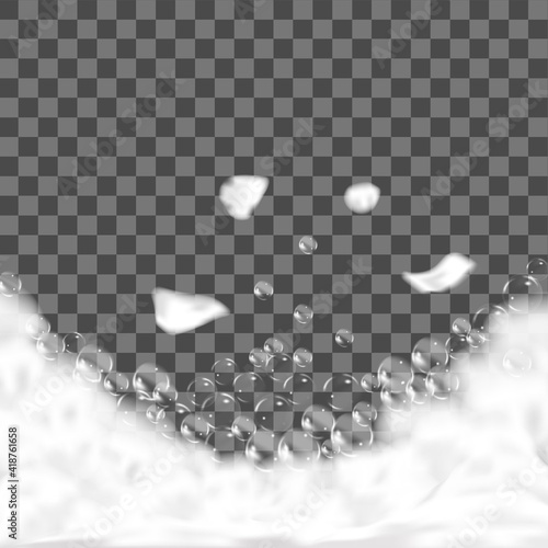 Bath foam isolated on transparent background.Sparkling shampoo.