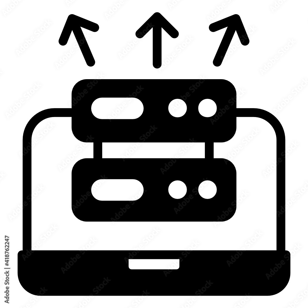 
Server with outward arrows, large scale data icon


