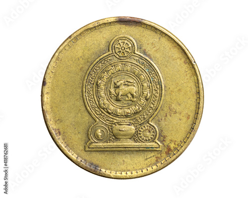 Sri Lanka five rupee coin on a white isolated background