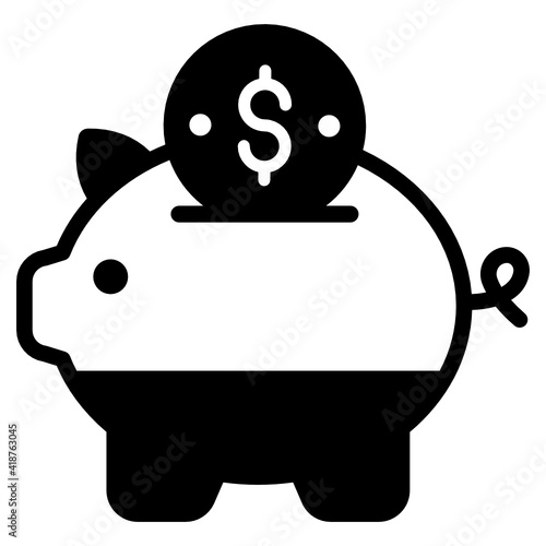 
Piggy bank in solid style, savings or accumulation of money 

