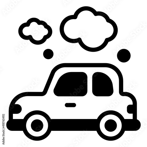 
Car with smoke denoting glyph icon of automobile pollution 

