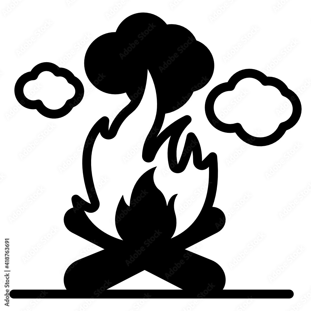 Fototapeta premium Fire smoke in solid style icon, environmental pollution