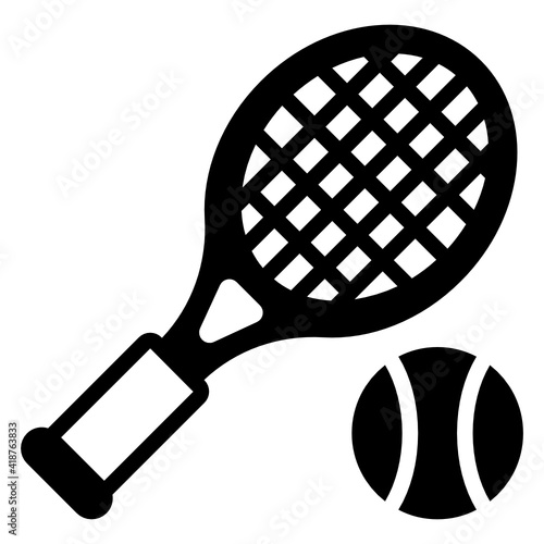  Ball with racket, solid icon of tennis