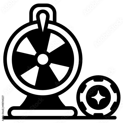 
A type of lottery in casino, roulette wheel or wheel of fortune solid icon

