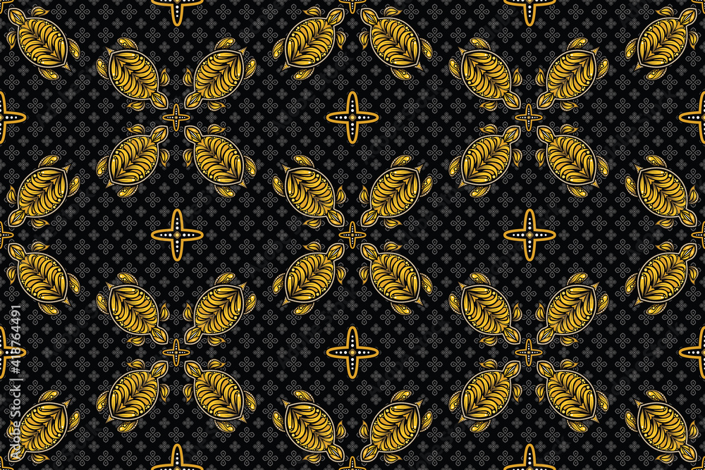 Seamless pattern with turtle vector Illustration, Sea batik theme Seamless pattern with turtle vector Illustration, Sea batik theme