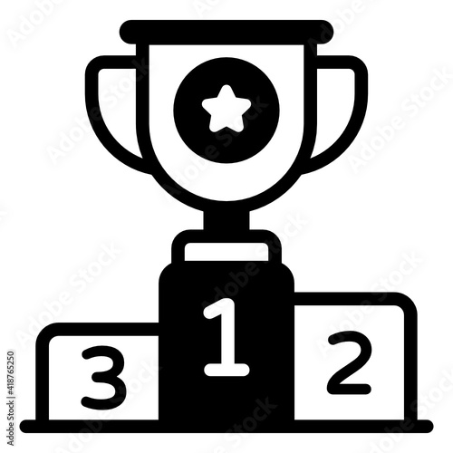 
Trophy on podium, glyph icon denoting winners podium


