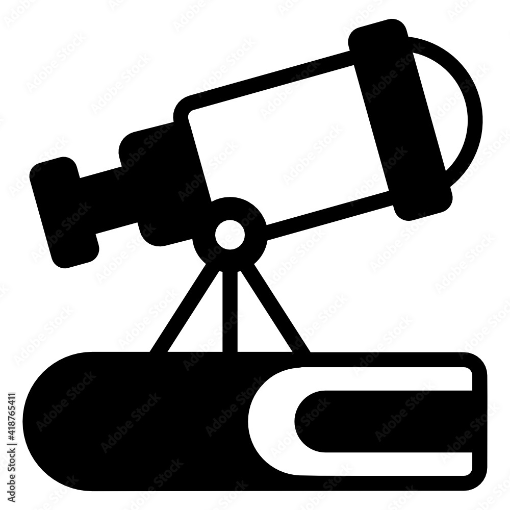 Telescope over book, glyph icon of future education
Telescope over book, glyph icon of future education