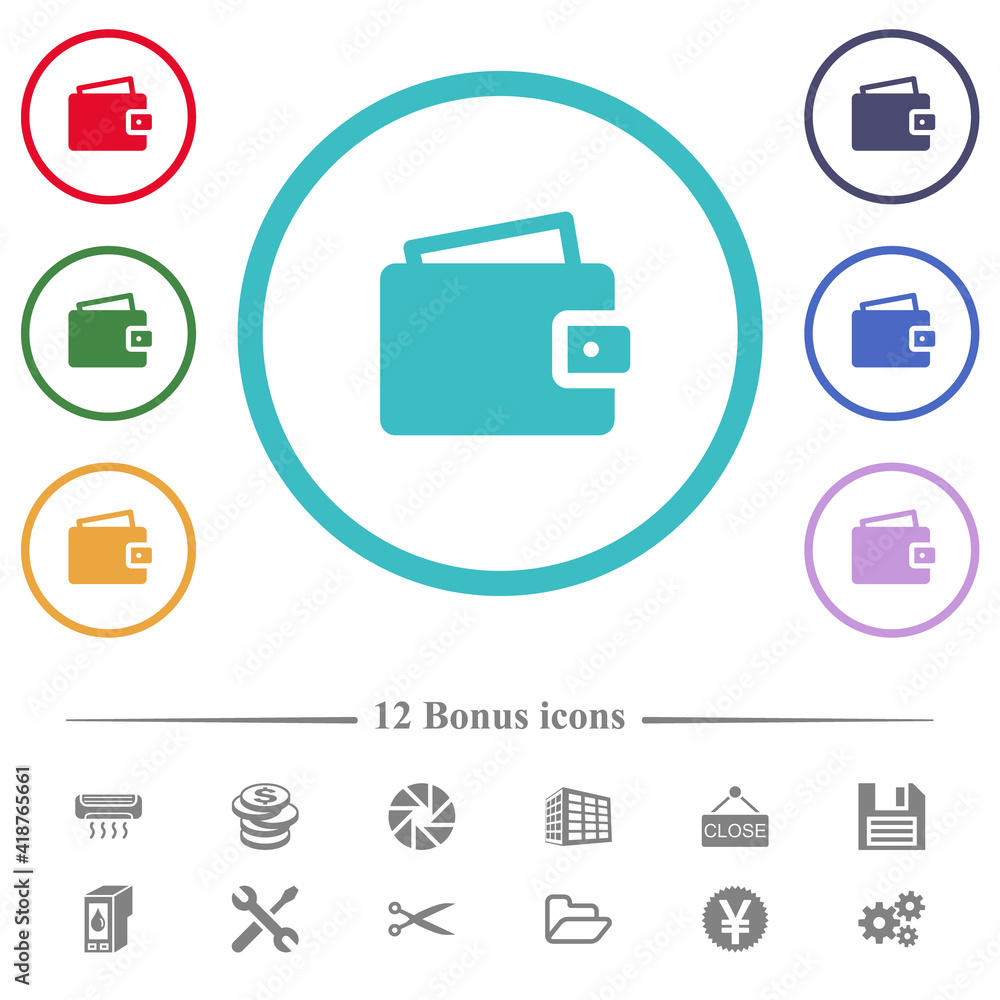 Single wallet flat color icons in circle shape outlines Single wallet flat color icons in circle shape outlines