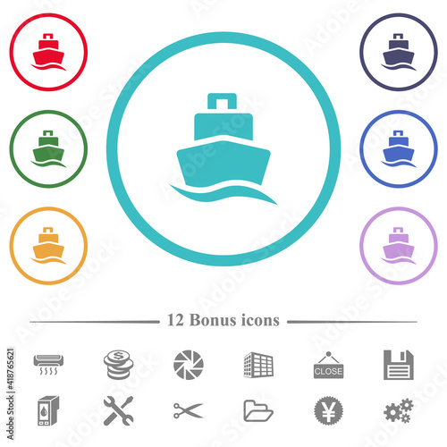 Cruise ship flat color icons in circle shape outlines