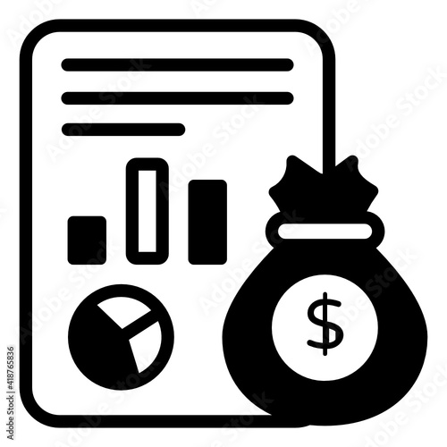 Calculator and chart denoting solid icon of recession 