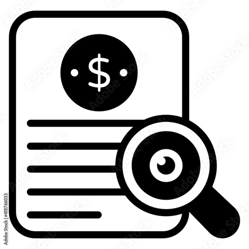 Calculator and chart denoting solid icon of recession 