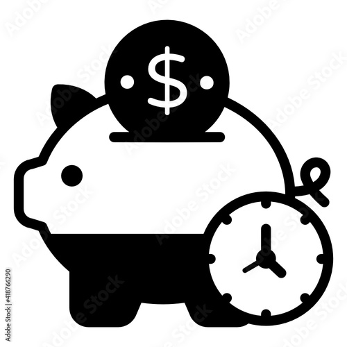 
Piggy bank with clock denoting glyph icon of term deposit 

