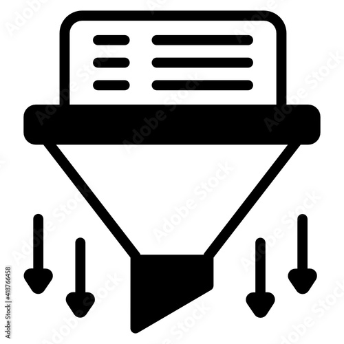 
Document with funnel denoting solid icon of data filtering 

