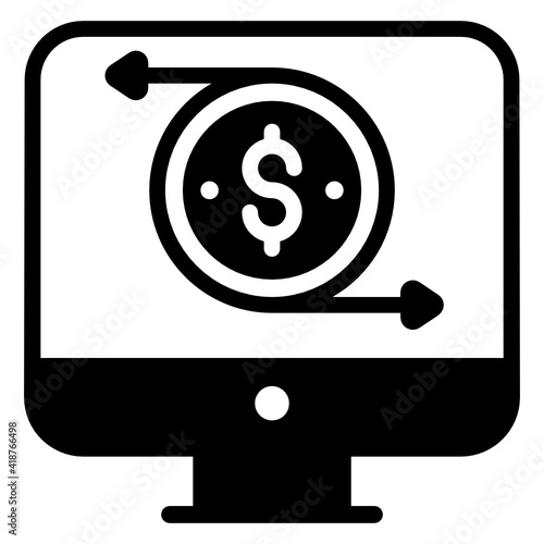 
Dollar inside monitor with arrows denoting solid icon of cash flow 


