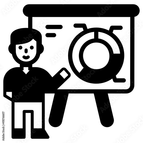
Person standing with board denoting presentation solid icon 

