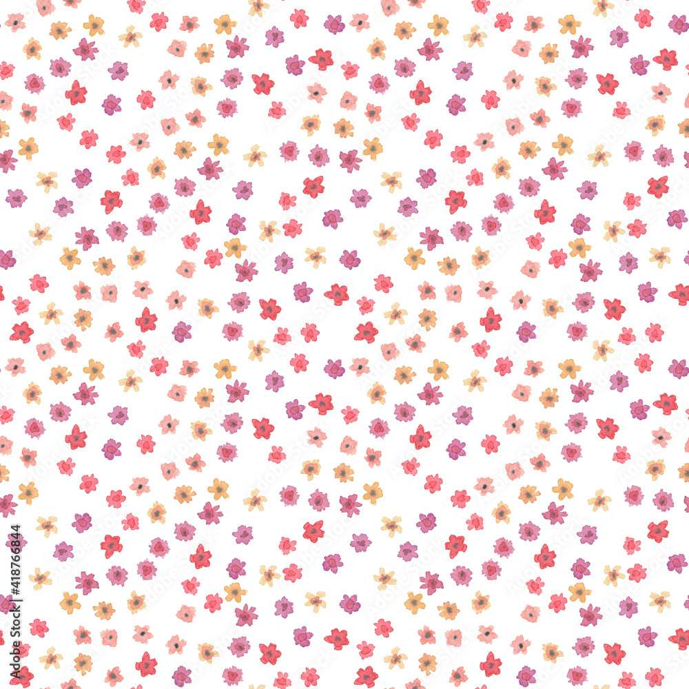 Watercolor painting seamless pattern with micro abstract flowers. Summer wallpaper