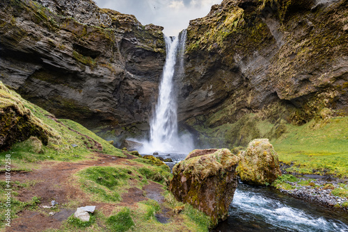 Kvernufoss waterfall landscape in Iceland photo