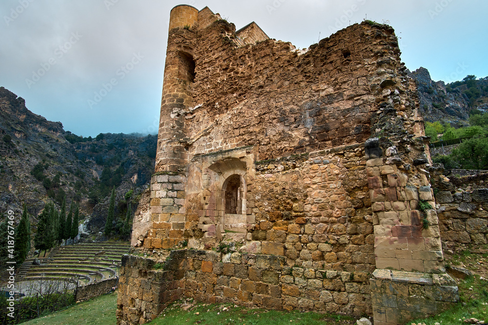 Castle La Iruela located in the Sierra de Cazorla in the region of Andalusia, Spain. Dawn in the castle