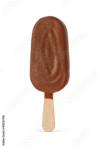 Brown chocolate coated popsicle ice cream isolated on white.