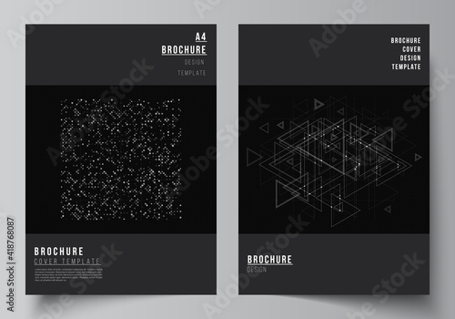 Vector layout of A4 cover mockups templates for brochure, flyer layout, booklet, cover design, book design. Abstract technology black color science background. Digital data. Minimalist high tech.