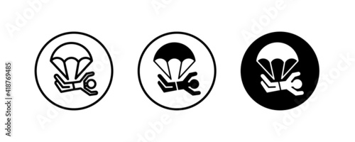 paragliding icon. Skydivers, Parachutist jumping, jumper, Parachute sport icons button, vector, sign, symbol, logo, illustration, editable stroke, isolated on white 