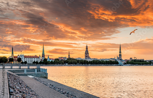 Panoramic view on historical district of old Riga city 
that is the capital o...