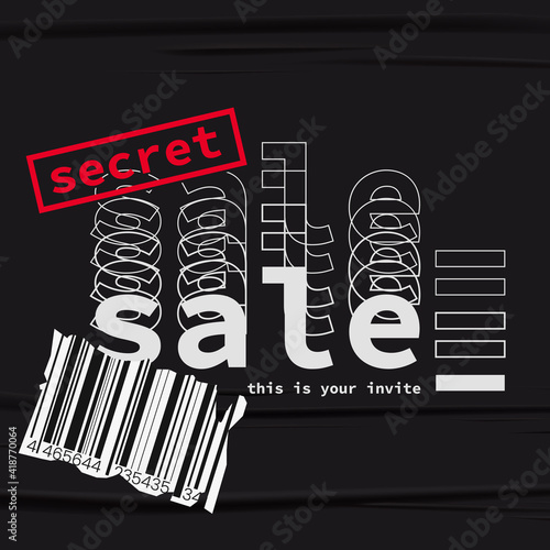 The discounts vector a social media template. The top secret sale typographic. The stylish modern advertising background design.